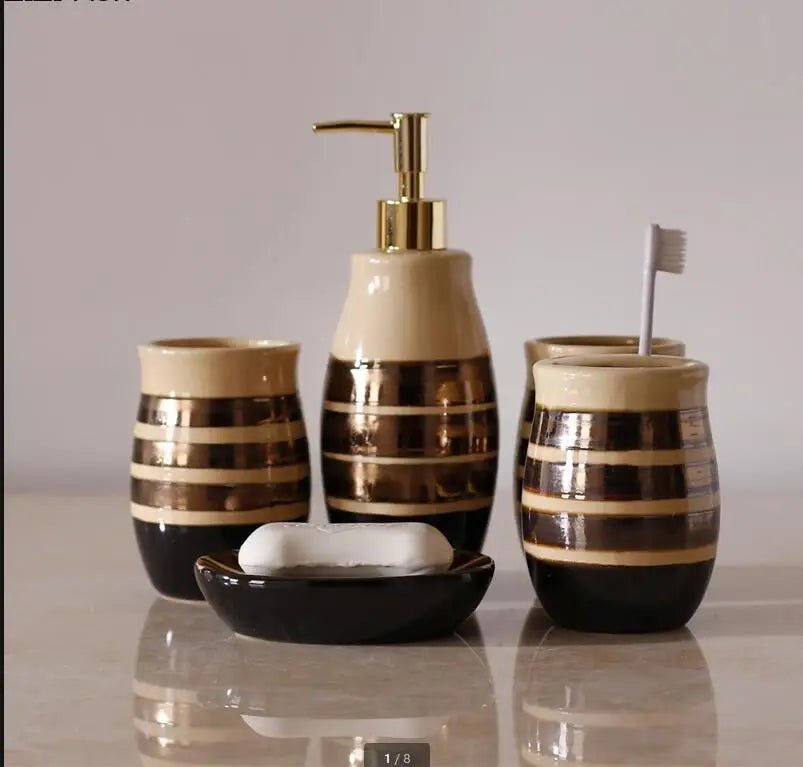 Striped in Metallic Bronze Bathroom Accessories Set - SANKTUARI DECOR