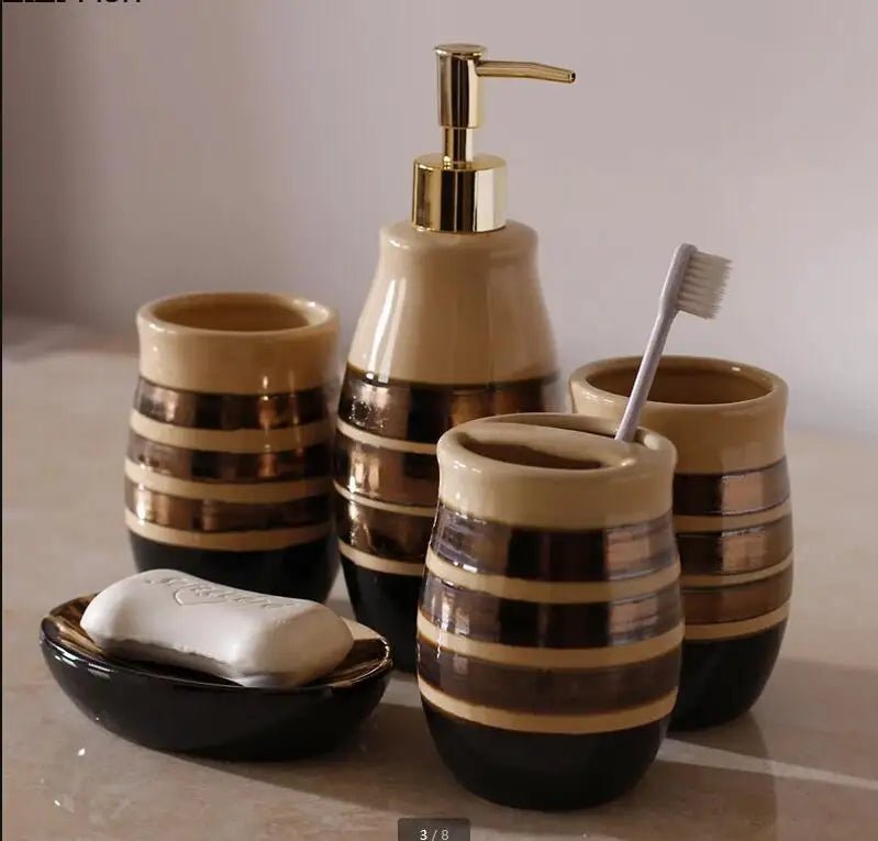 Striped in Metallic Bronze Bathroom Accessories Set - SANKTUARI DECOR