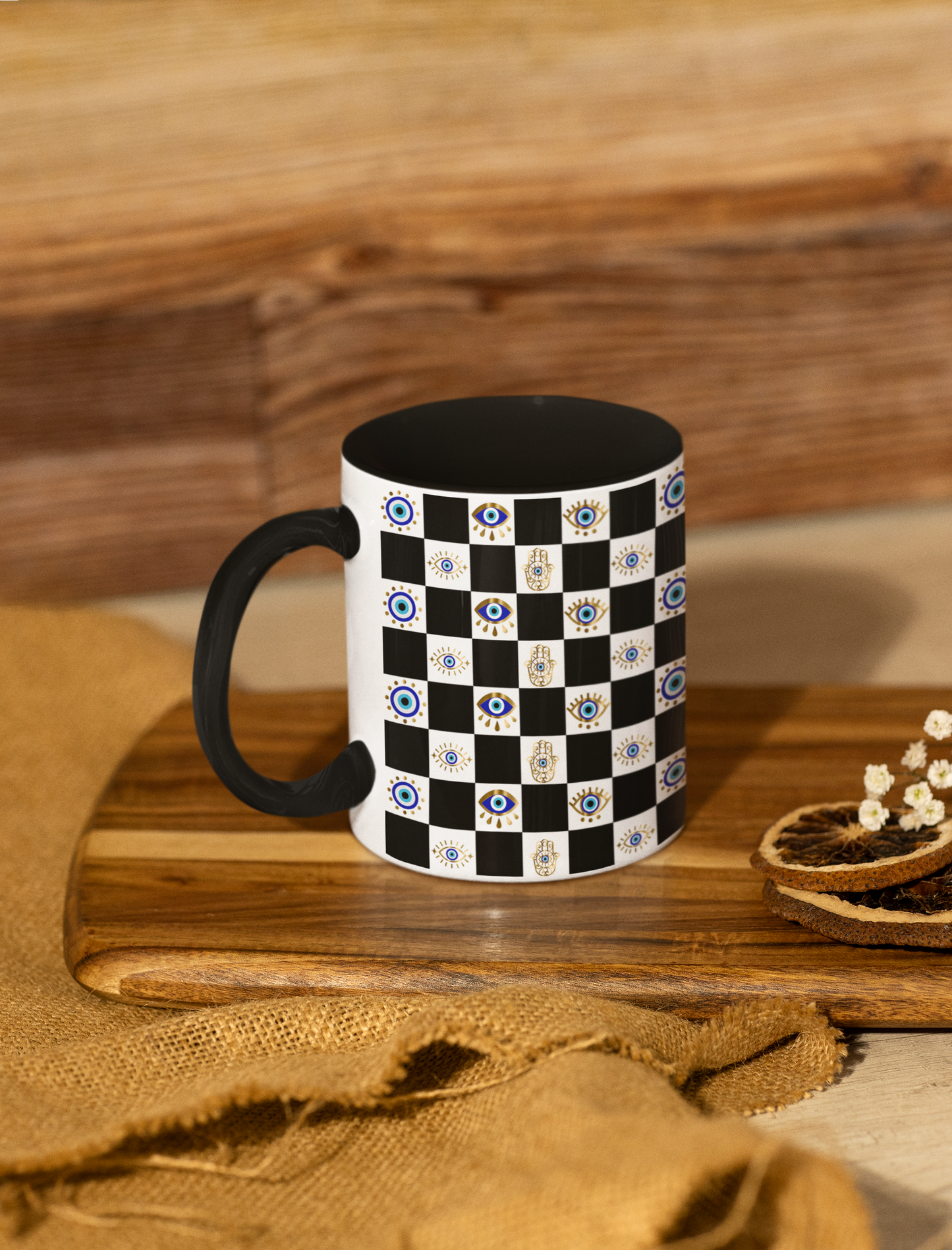 Evil Eye Checkered Accent Coffee Mug