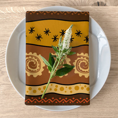 African print cloth napkins in mudcloth pattern for cultural dining table décor.