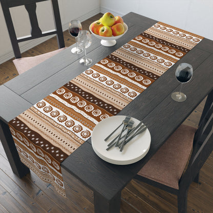 African mudcloth table runner with geometric tribal design for dining décor.