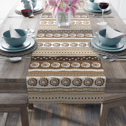 African mudcloth table runner with geometric tribal design for dining décor.