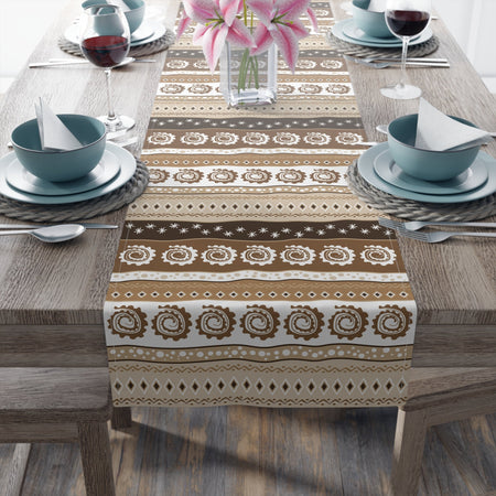 African mudcloth table runner with geometric tribal design for dining décor.