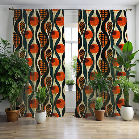 Geometric African window curtain panels