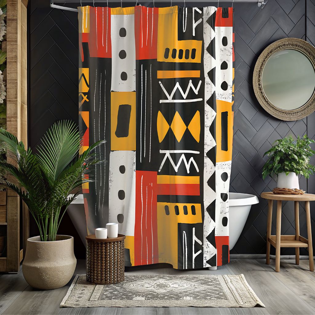 Tribal Geometric Pattern Shower Curtain - SANKTUARI DECOR