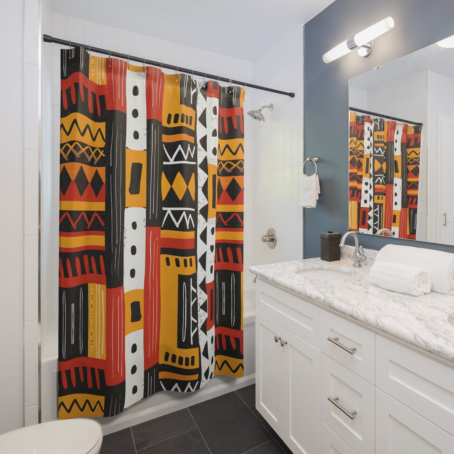 Tribal Geometric Pattern Shower Curtain - SANKTUARI DECOR