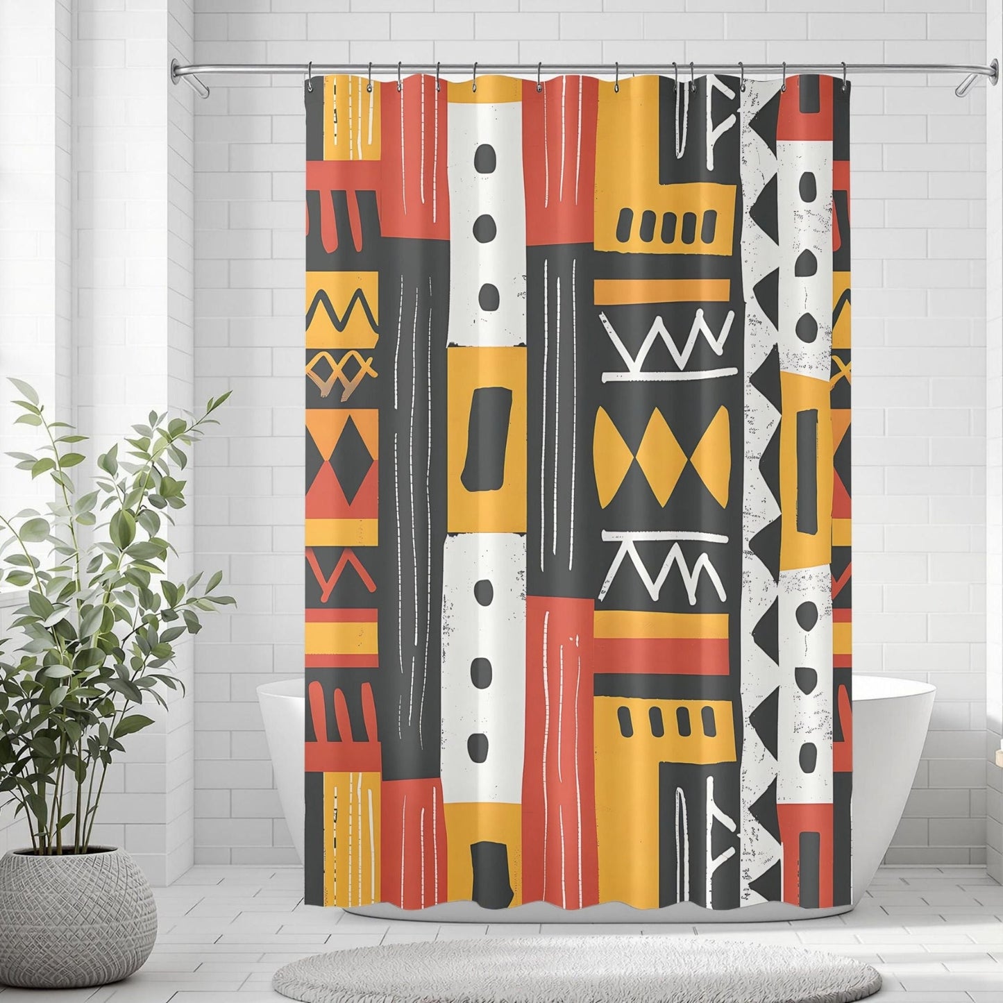 Tribal Geometric Pattern Shower Curtain - SANKTUARI DECOR