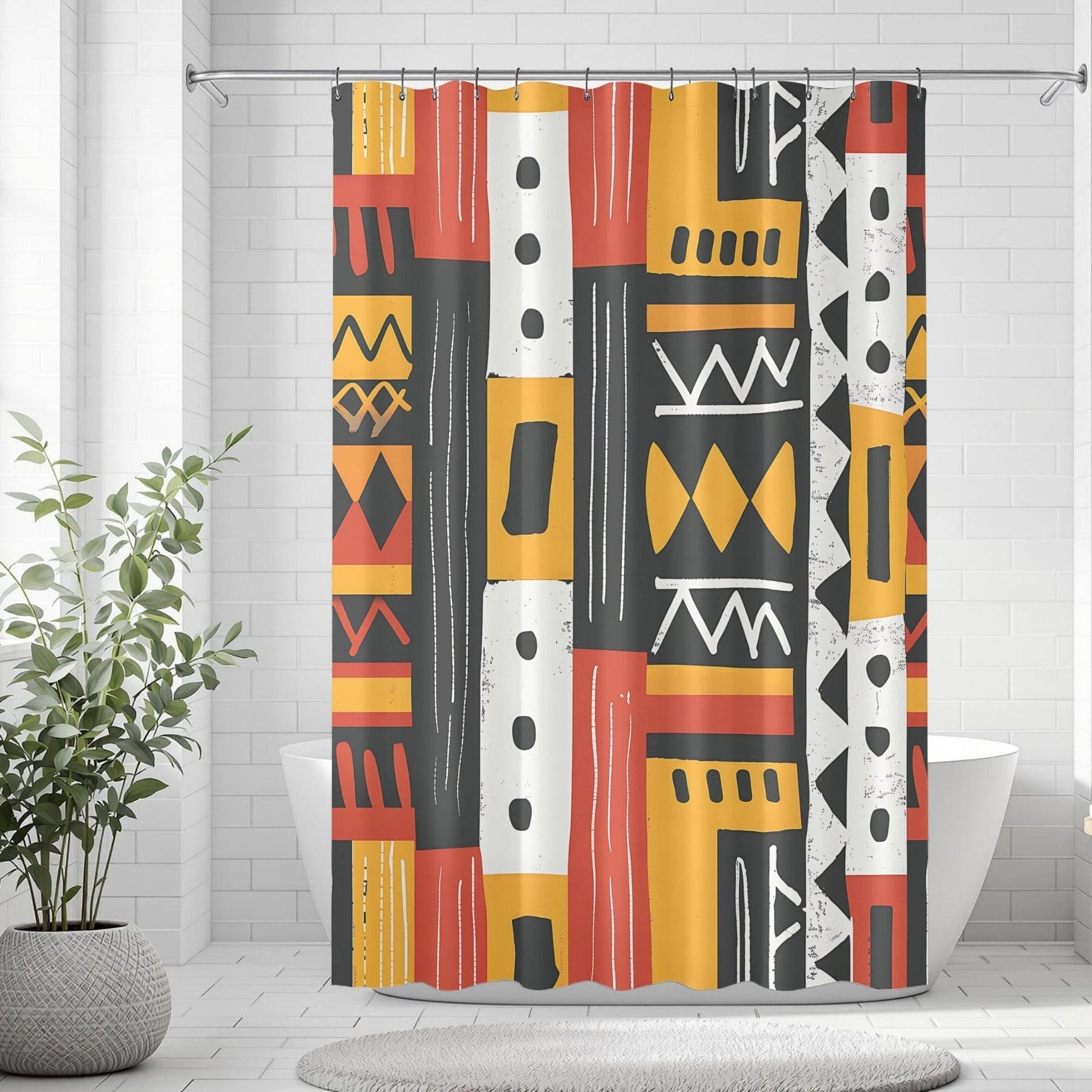 Tribal Geometric Pattern Shower Curtain - SANKTUARI DECOR