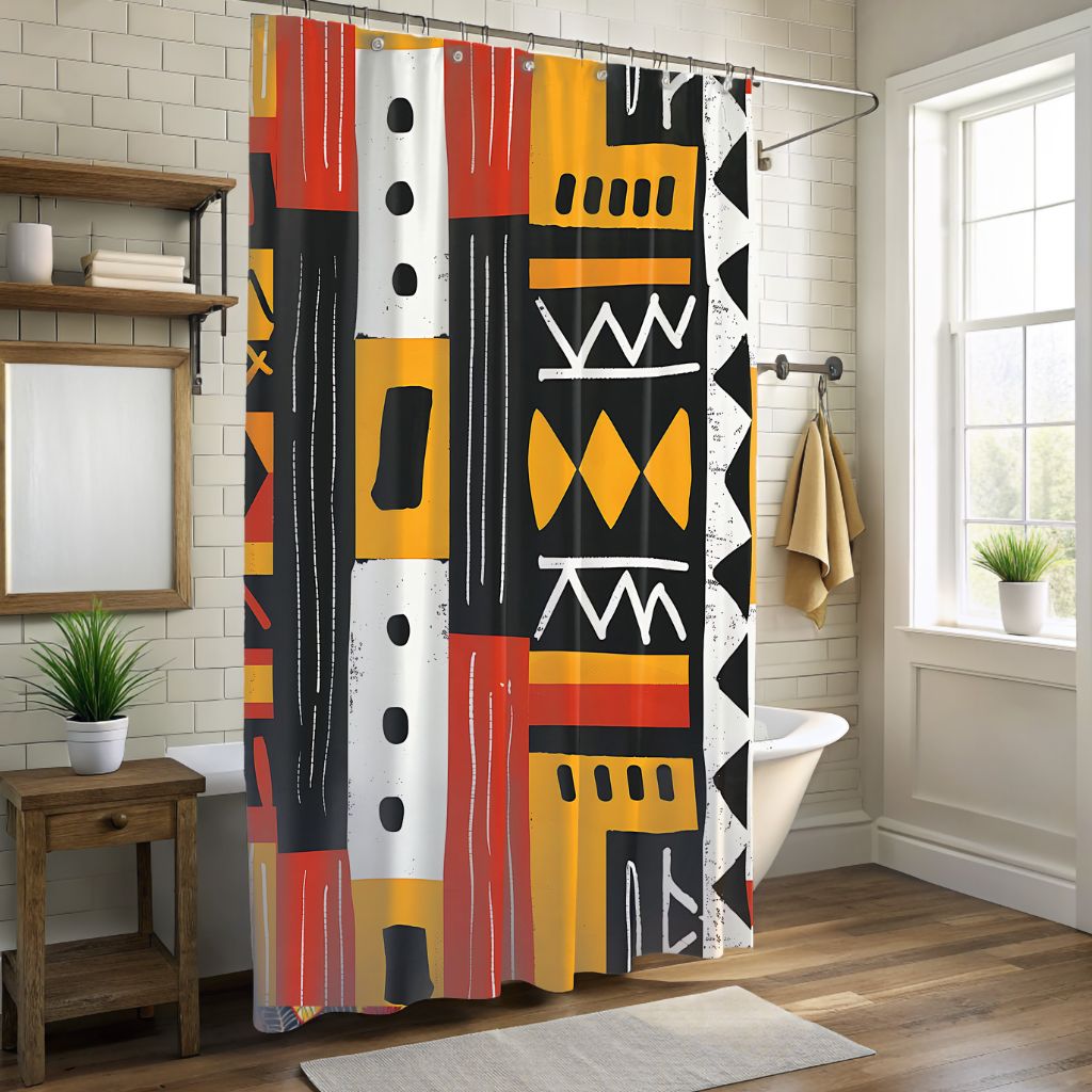 Tribal Geometric Pattern Shower Curtain - SANKTUARI DECOR