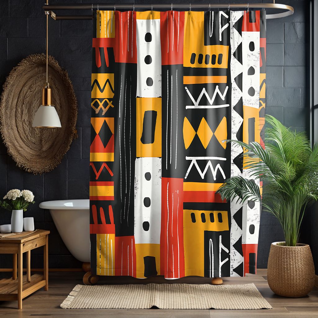 Tribal Geometric Pattern Shower Curtain - SANKTUARI DECOR