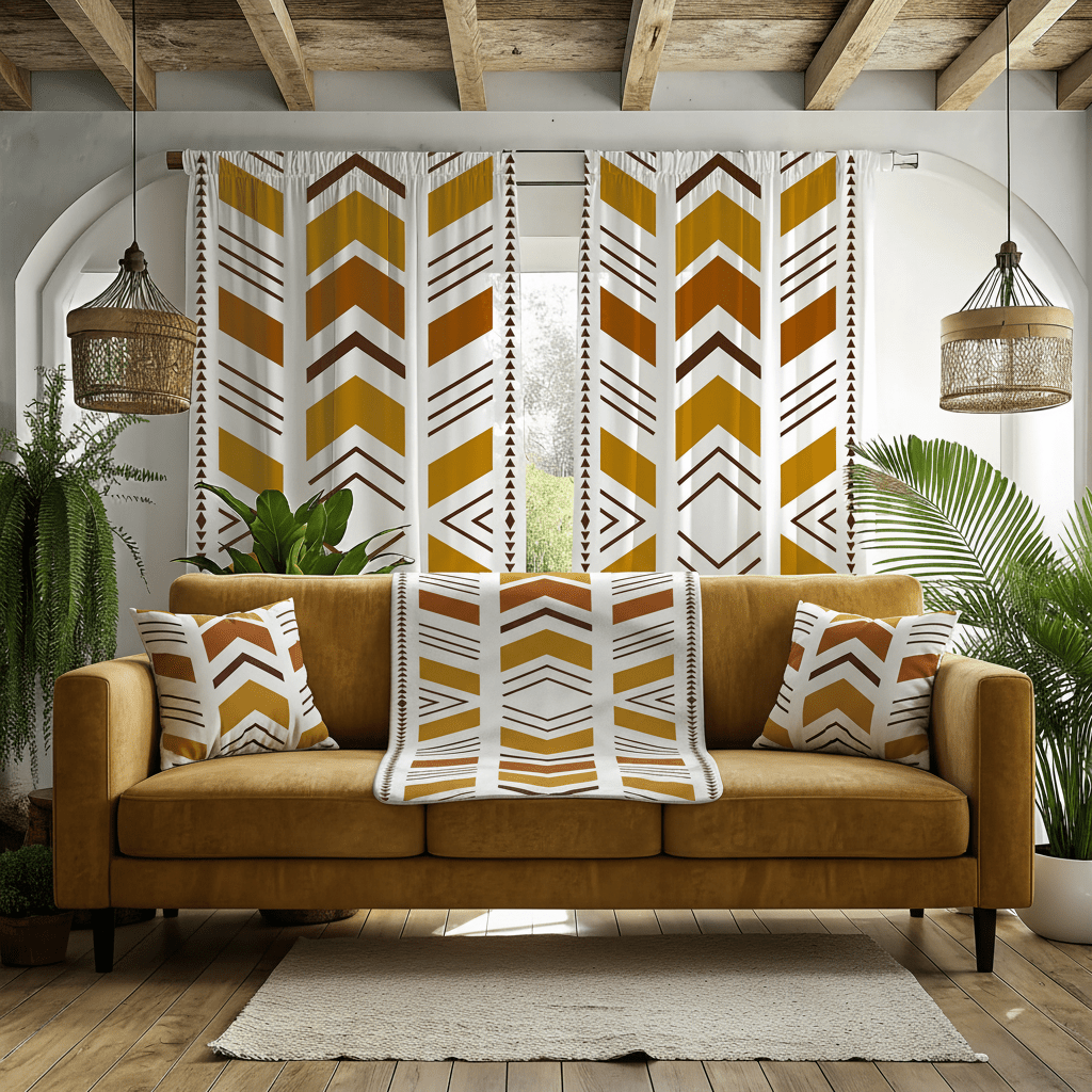 White Bogolan Mudcloth Living Room Set - SANKTUARI DECOR