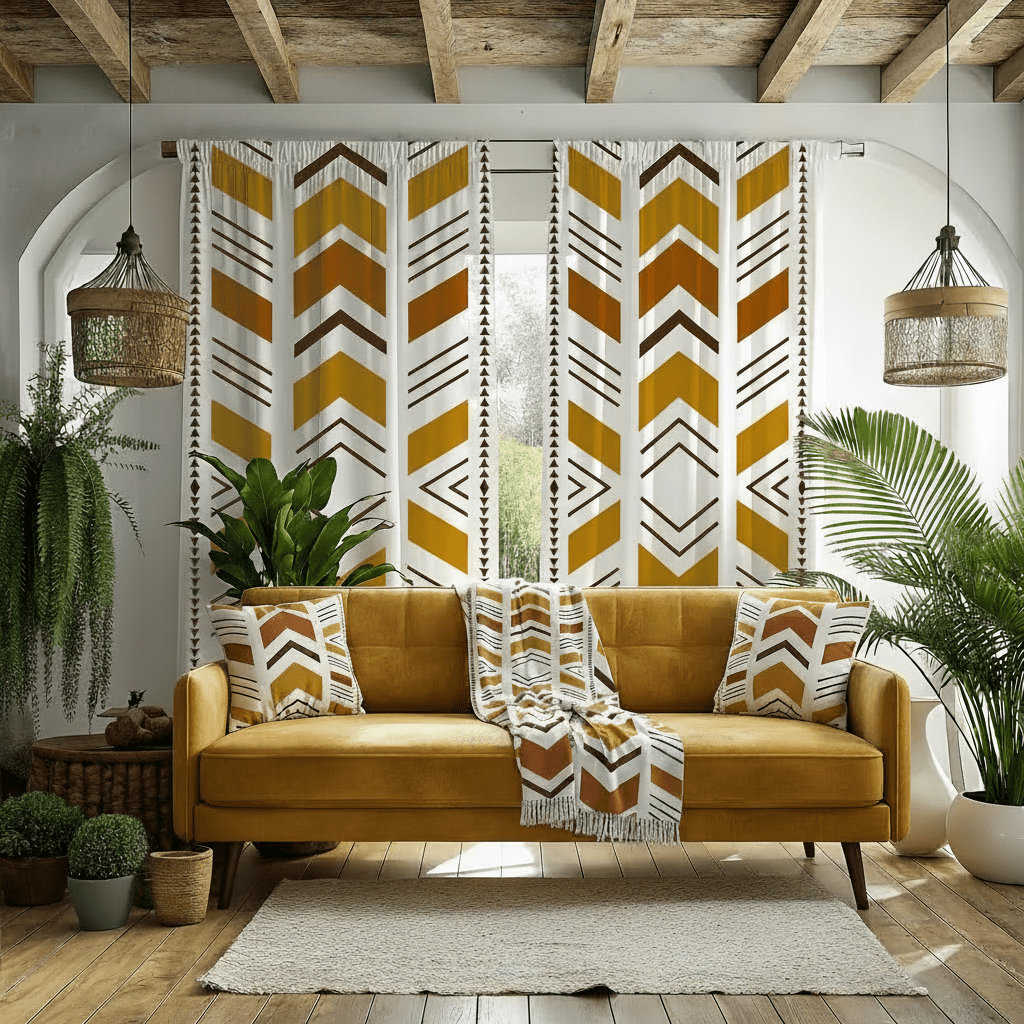 White Bogolan Mudcloth Living Room Set - SANKTUARI DECOR