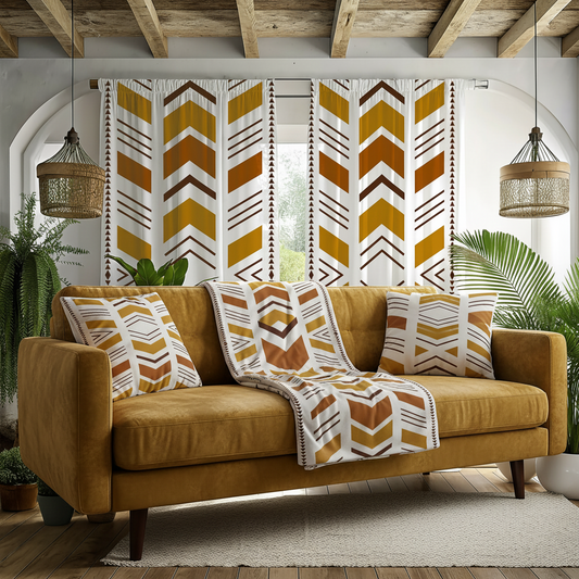 White Bogolan Mudcloth Living Room Set