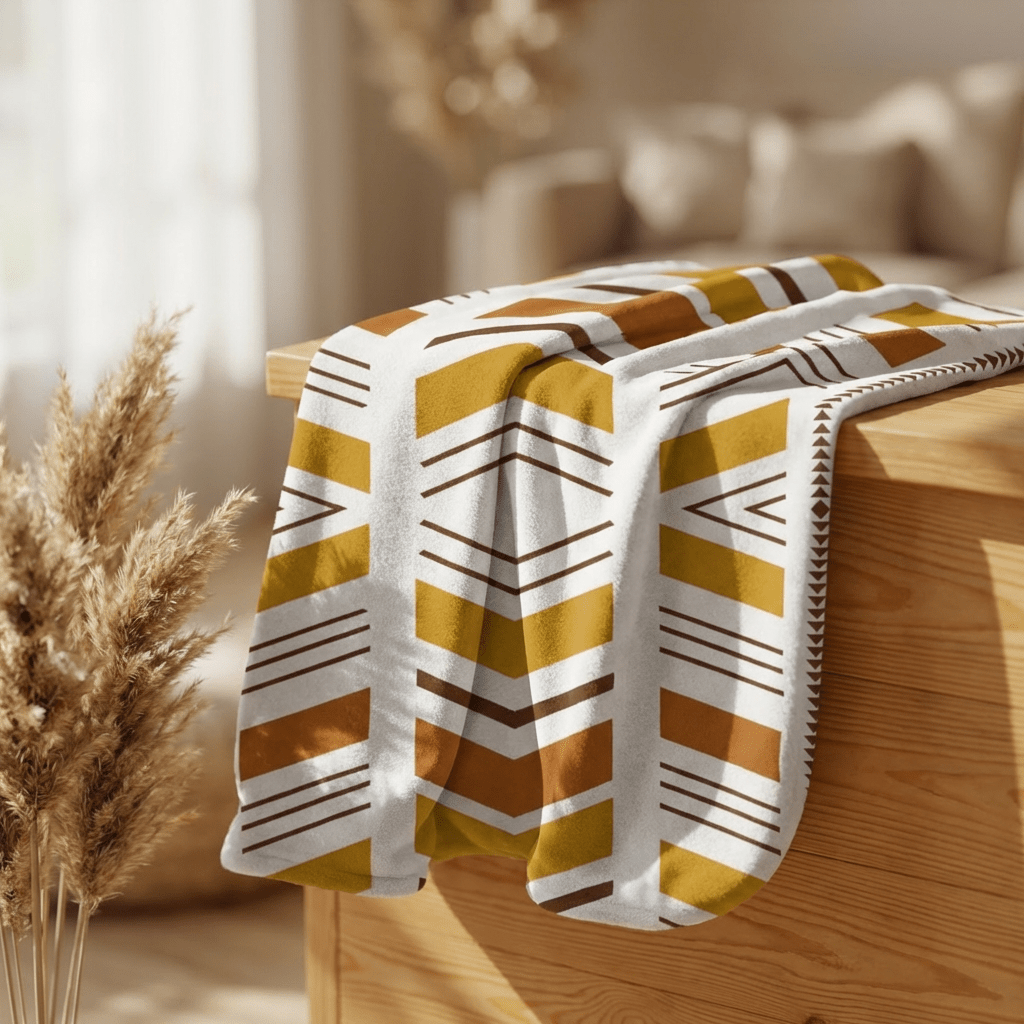 White Bogolan Sherpa Blanket - SANKTUARI DECOR