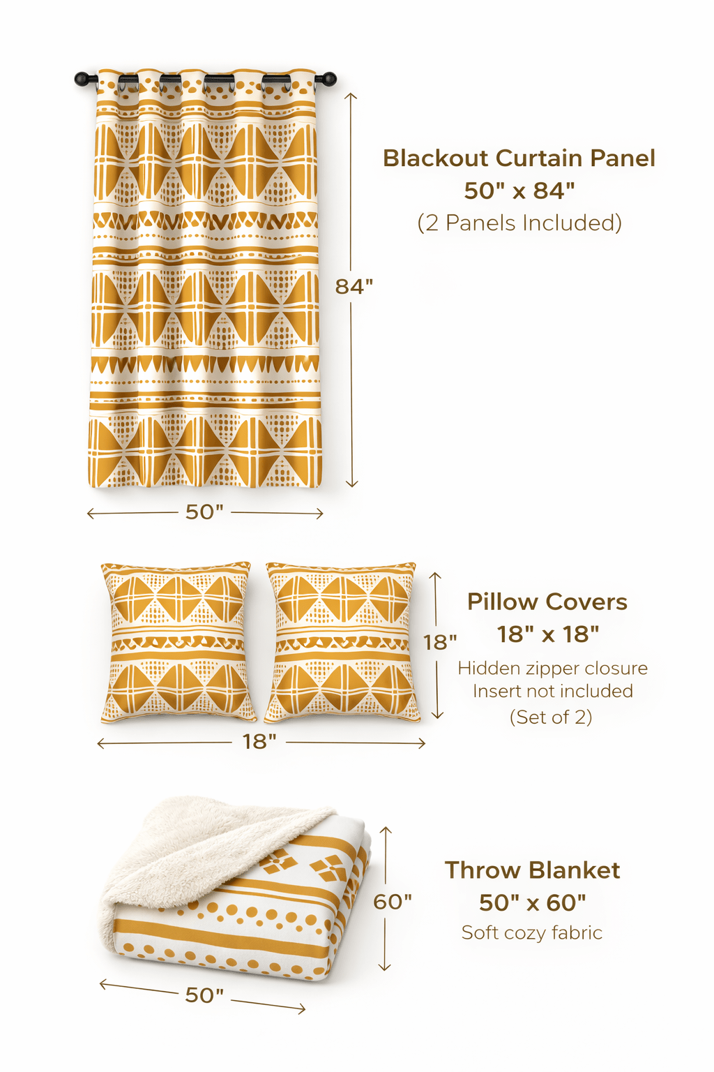 White Gold African Bogolan Living Room Decor Set - SANKTUARI DECOR
