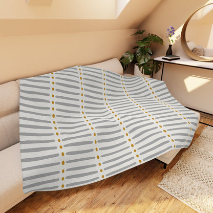 White Gold African Mudcloth Sherpa Blanket - SANKTUARI DECOR